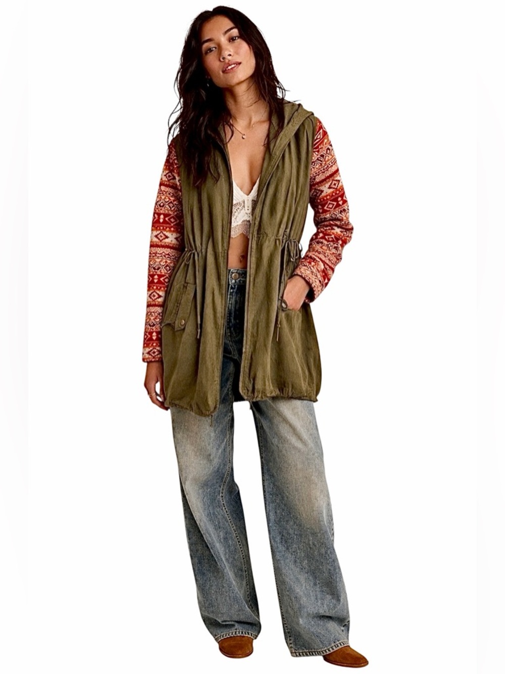 NWT – Paparazzi – Utility Jacket – Army Green Aztec Sleeve – Sz. L